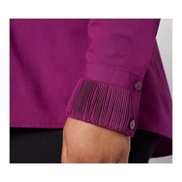 Attitudes By Renee Petite Woven Button Front Shirt Pleated Cuff‎ Size PM Purple - Picture 4 of 15